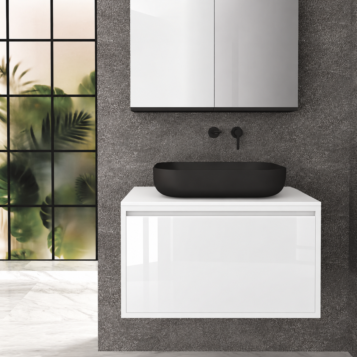 Orabella Drawer 80 Deep vanity — cabinet 6080, drawer 6010, white countertop