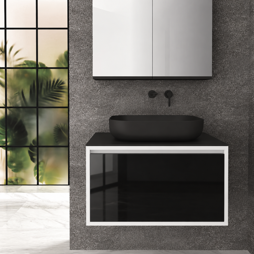 Orabella Drawer 80 Deep vanity — cabinet 6080, drawer 6040, black countertop
