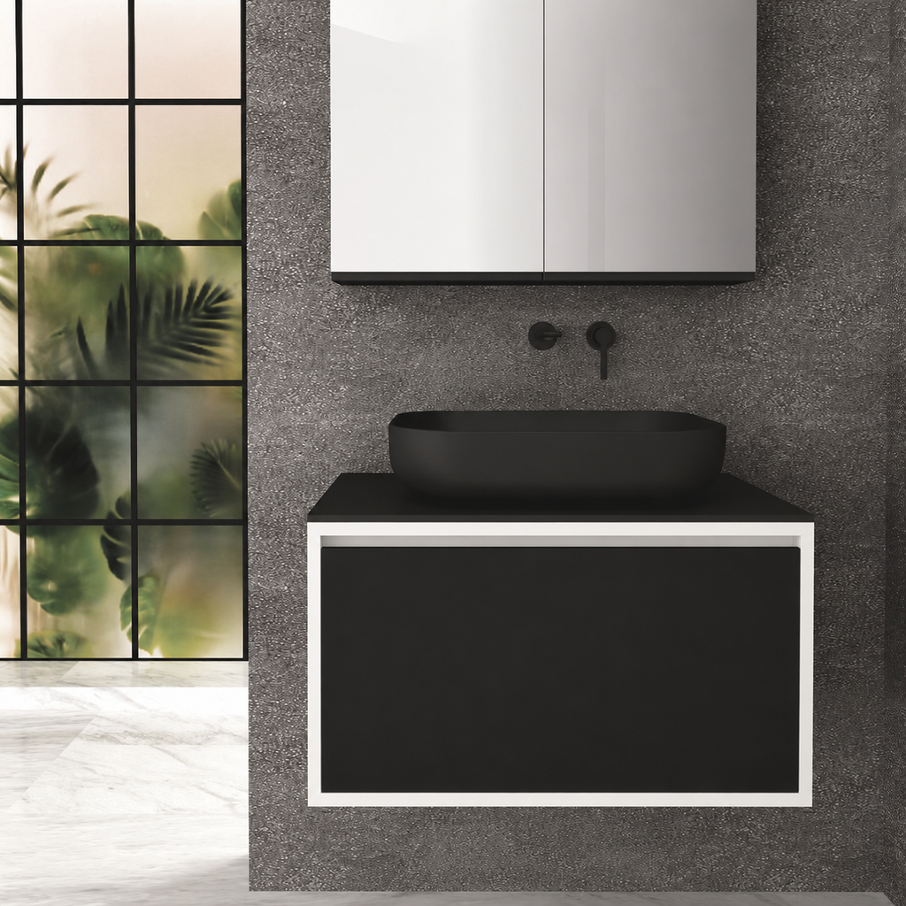 Orabella Drawer 80 Deep vanity — cabinet 6080, drawer 6090, black countertop