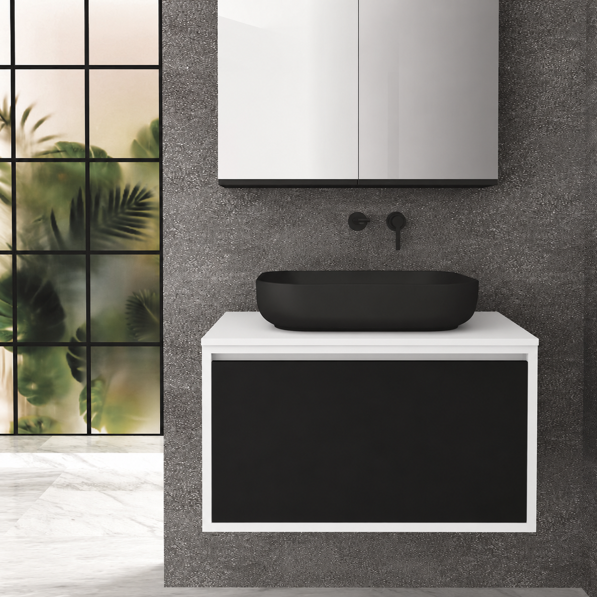 Orabella Drawer 80 Deep vanity — cabinet 6080, drawer 6090, white countertop