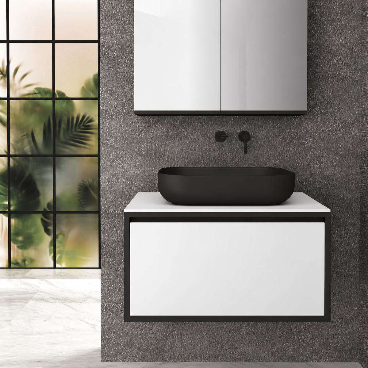 Orabella Drawer 80 Deep vanity — cabinet 6090, drawer 101, white countertop