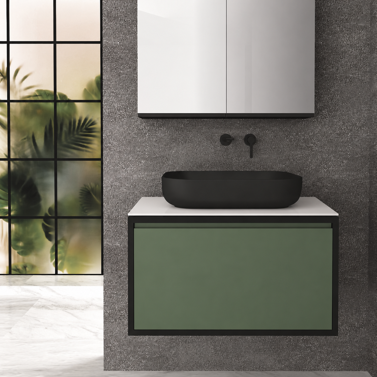 Orabella Drawer 80 Deep vanity — cabinet 6090, drawer 162, white countertop