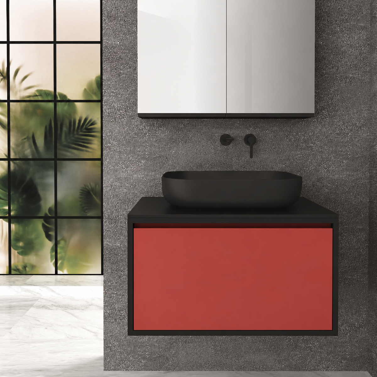 Orabella Drawer 80 Deep vanity — cabinet 6090, drawer 165, black countertop