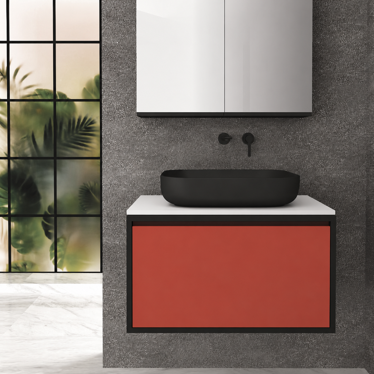 Orabella Drawer 80 Deep vanity — cabinet 6090, drawer 165, white countertop