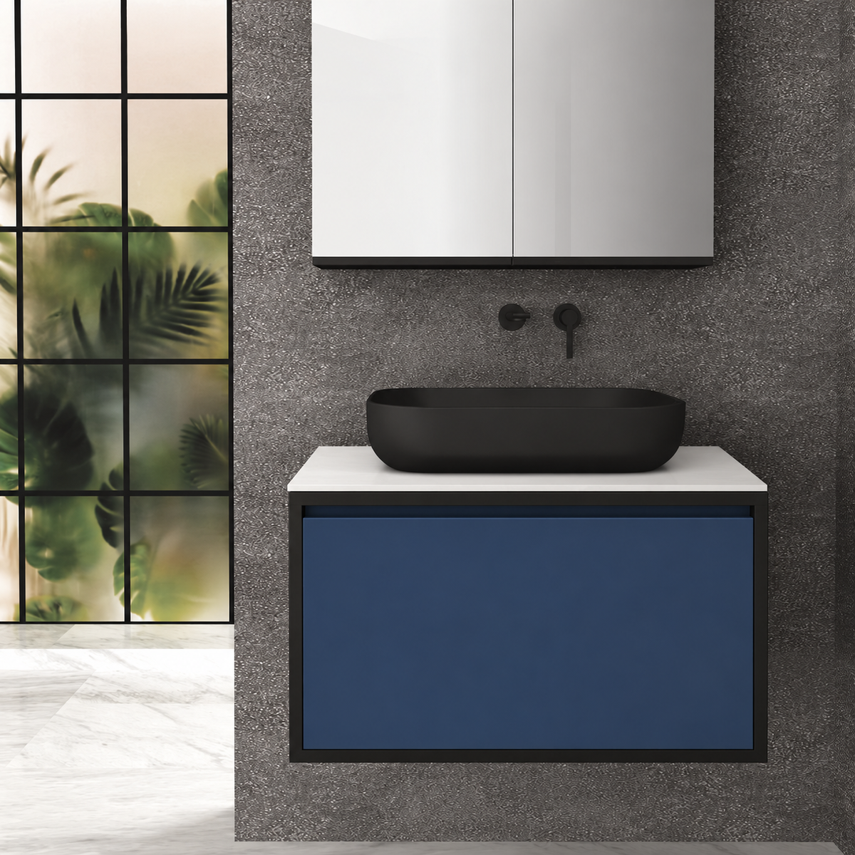 Orabella Drawer 80 Deep vanity — cabinet 6090, drawer 167, white countertop