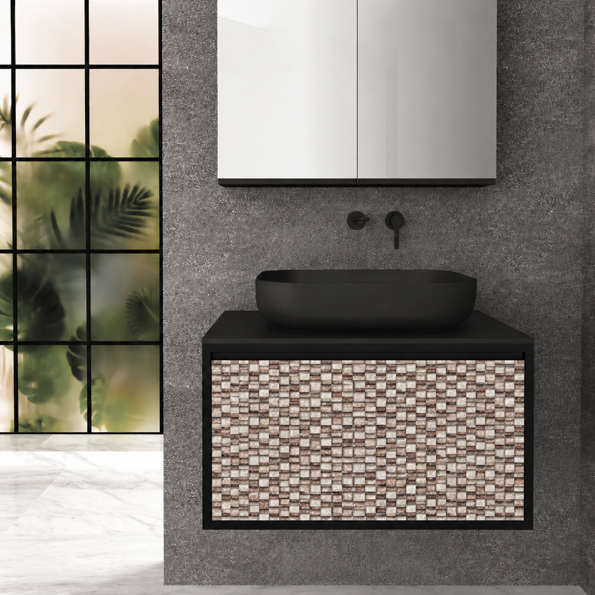 Orabella Drawer 80 Deep vanity — cabinet 6090, drawer 245, black countertop