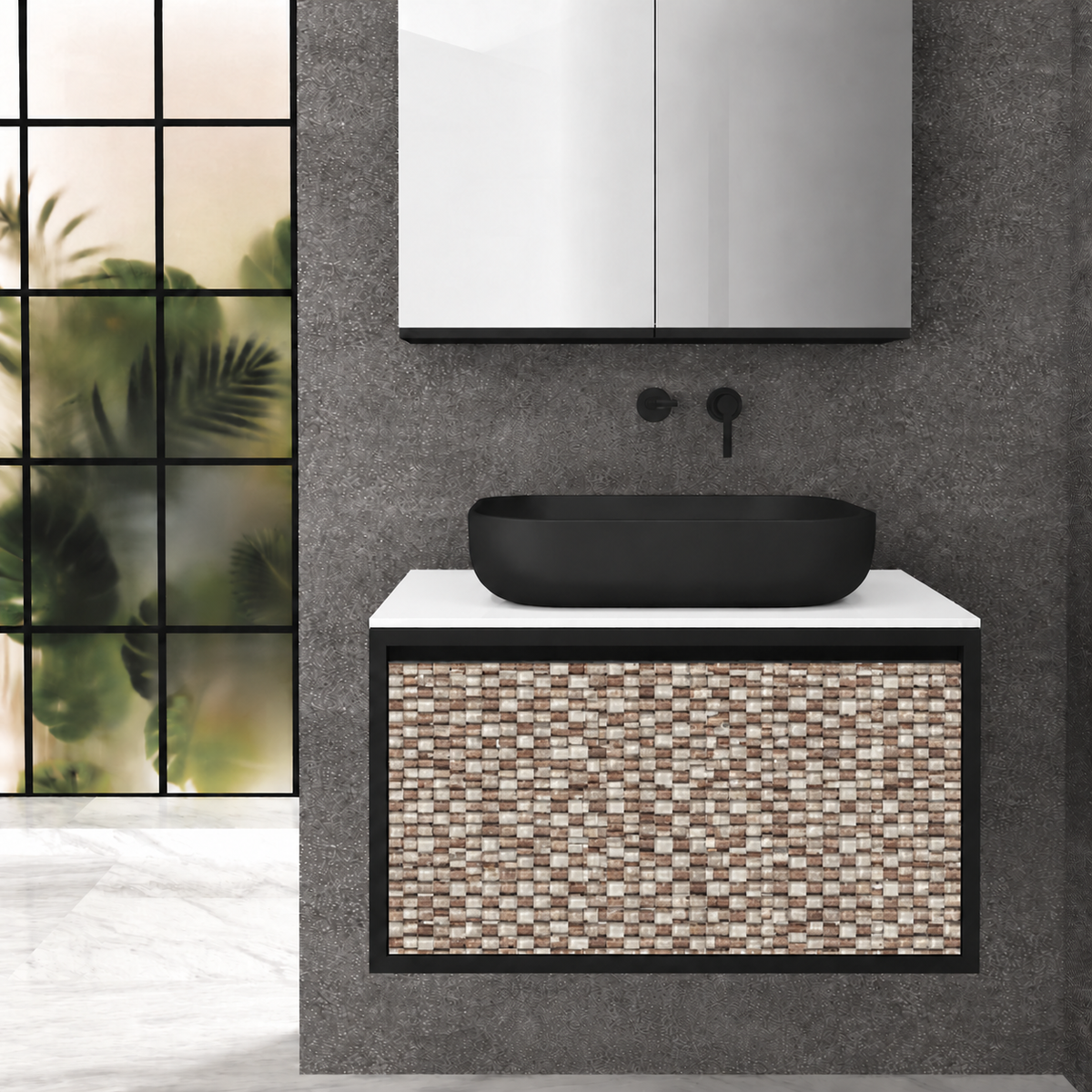 Orabella Drawer 80 Deep vanity — cabinet 6090, drawer 245, white countertop