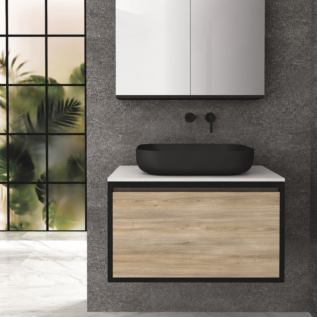 Orabella Drawer 80 Deep vanity — cabinet 6090, drawer 331, white countertop