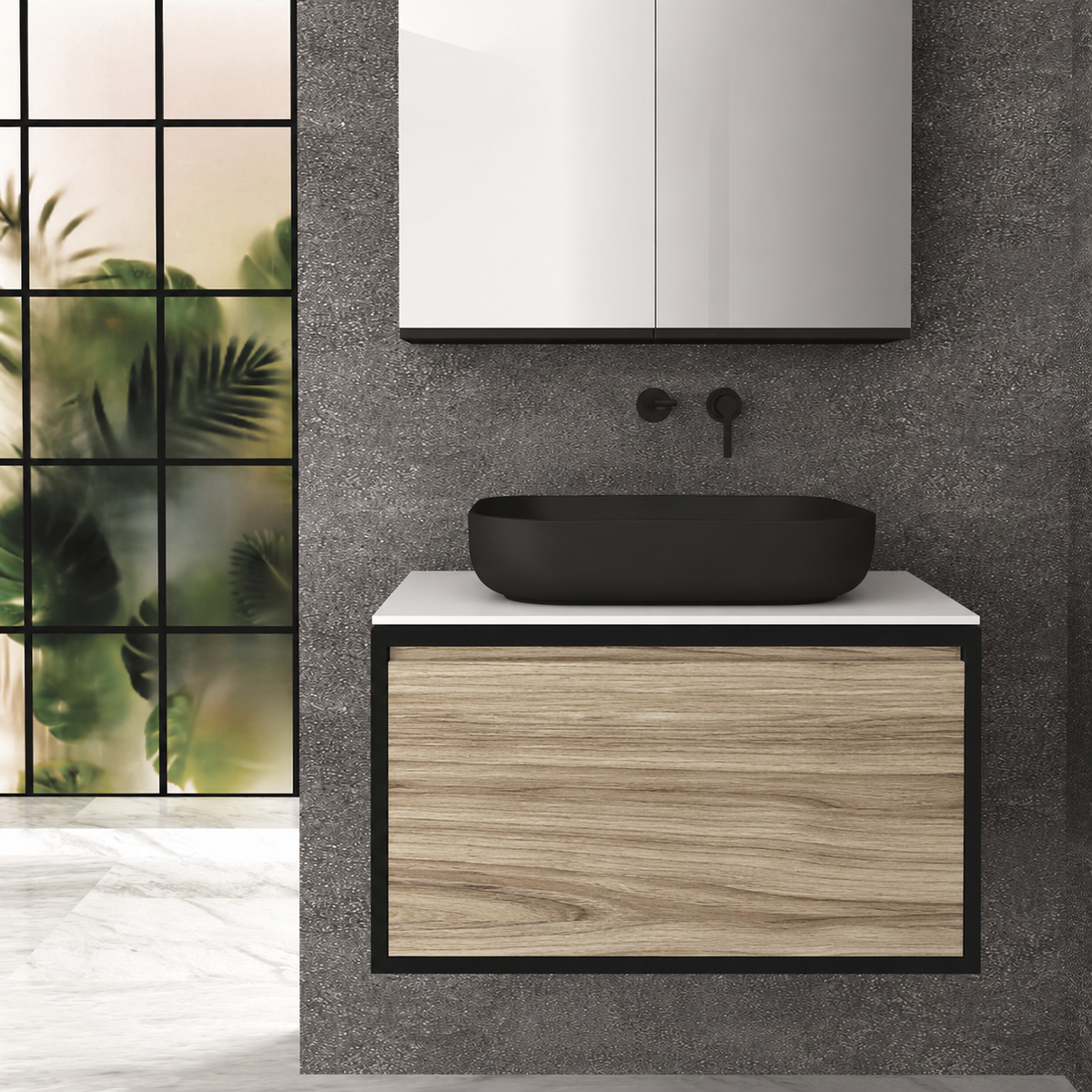 Orabella Drawer 80 Deep vanity — cabinet 6090, drawer 390, white countertop
