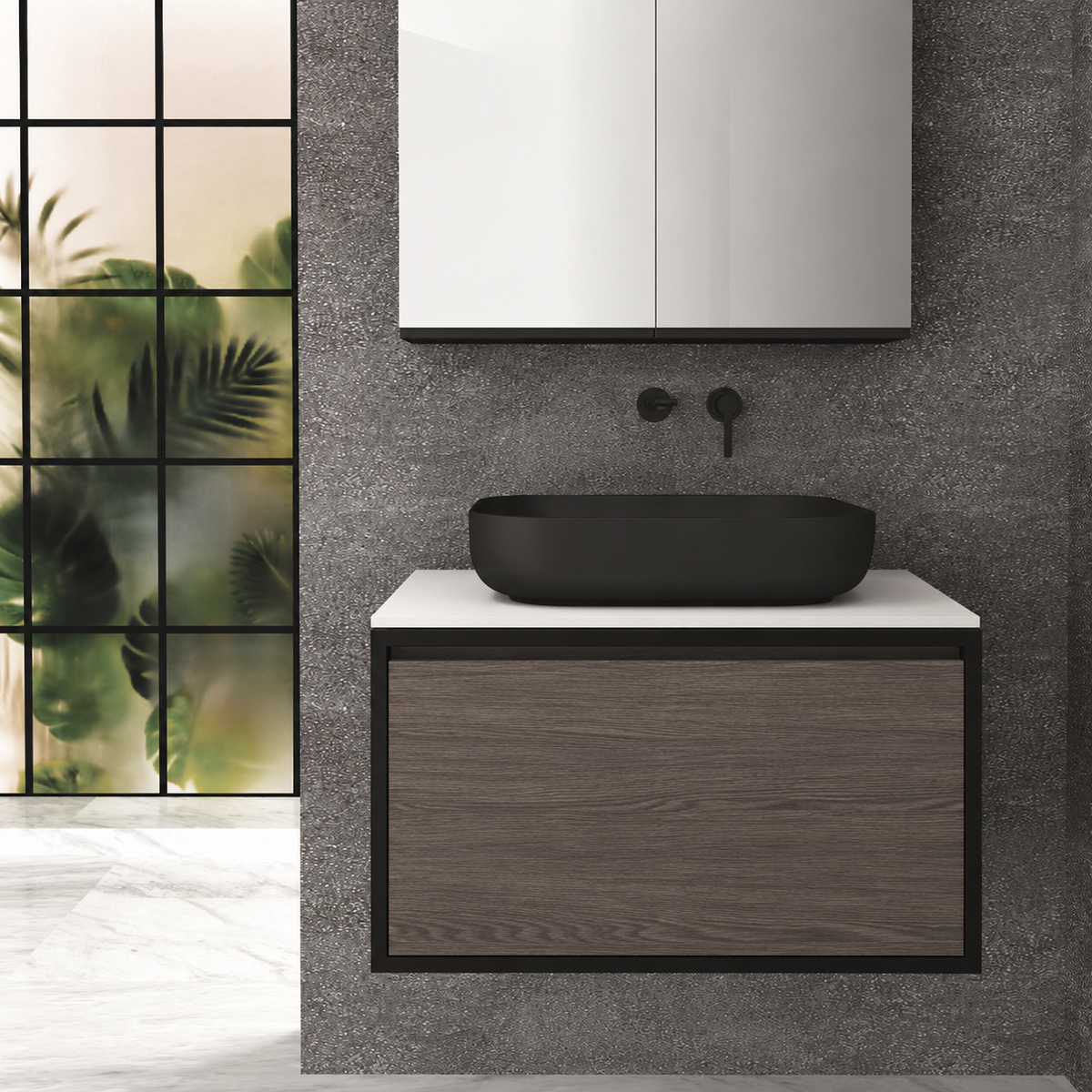 Orabella Drawer 80 Deep vanity — cabinet 6090, drawer 399, white countertop