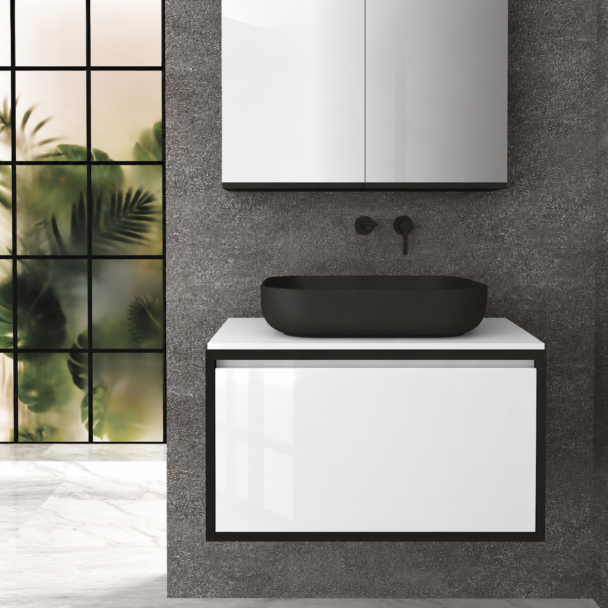 Orabella Drawer 80 Deep vanity — cabinet 6090, drawer 6010, white countertop