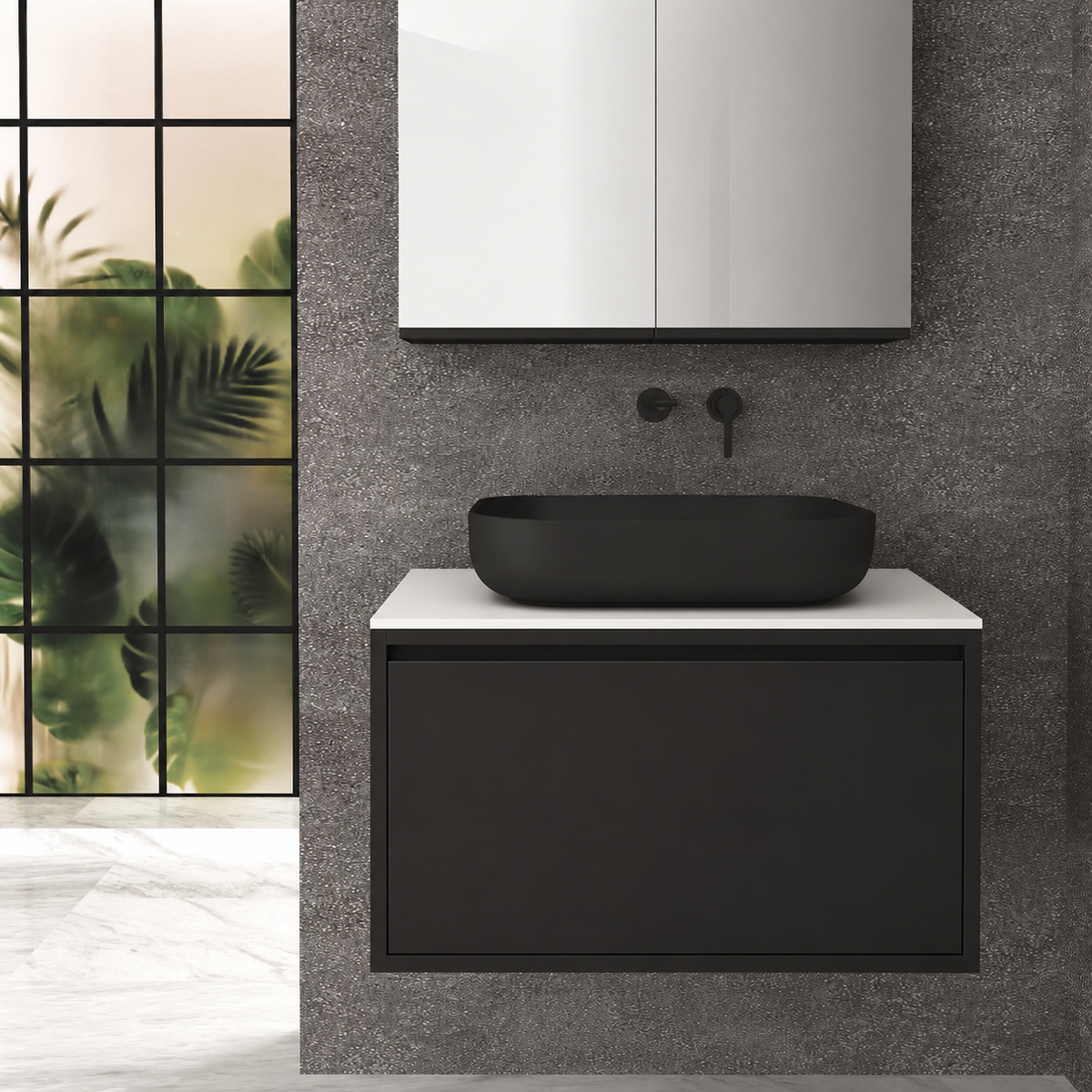 Orabella Drawer 80 Deep vanity — cabinet 6090, drawer 6090, white countertop
