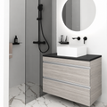 Vision vanity — finish 719, black countertop, Natural Aluminium Gola