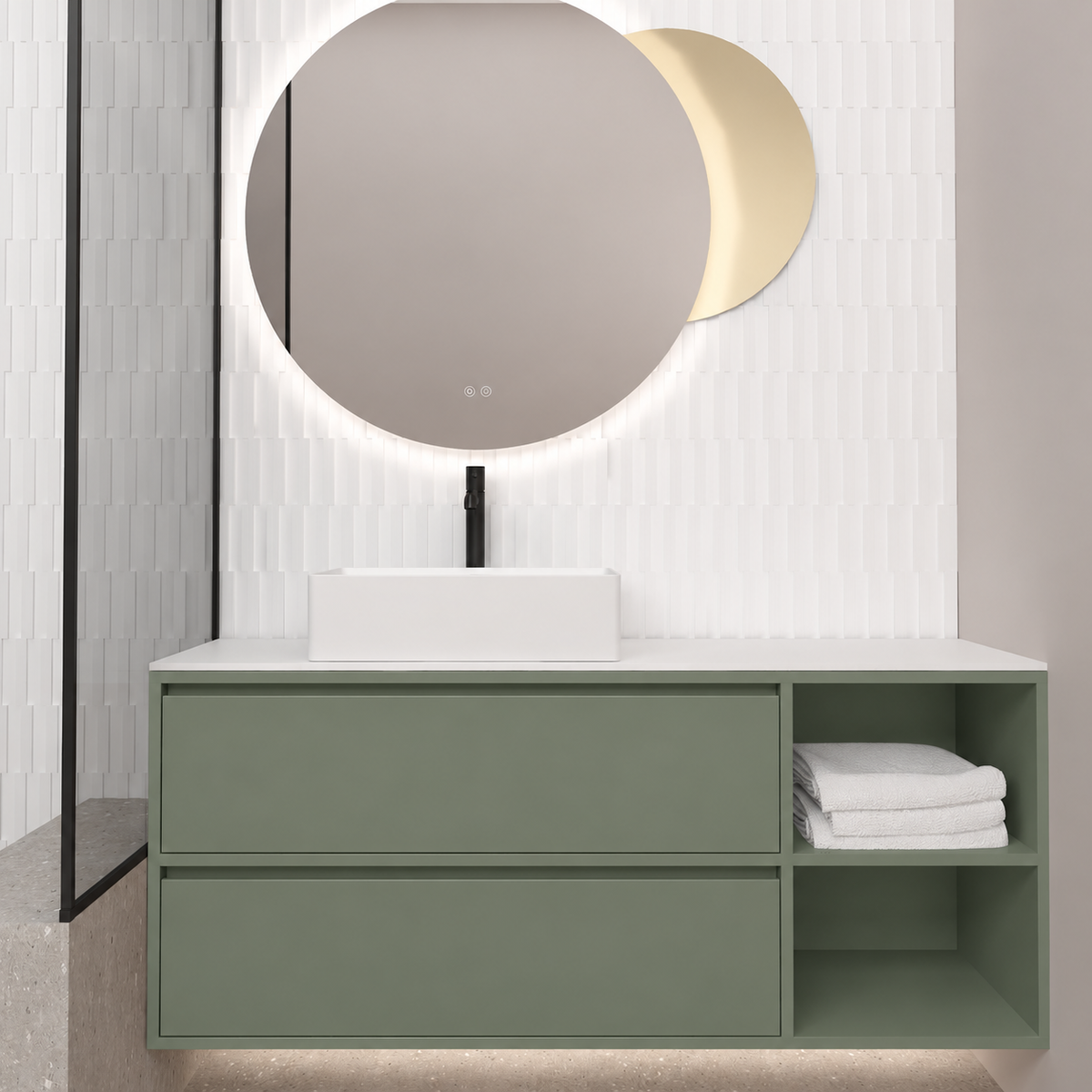 Double Drawer With Shelf vanity - cabinet 162 / drawers 162 / White countertop