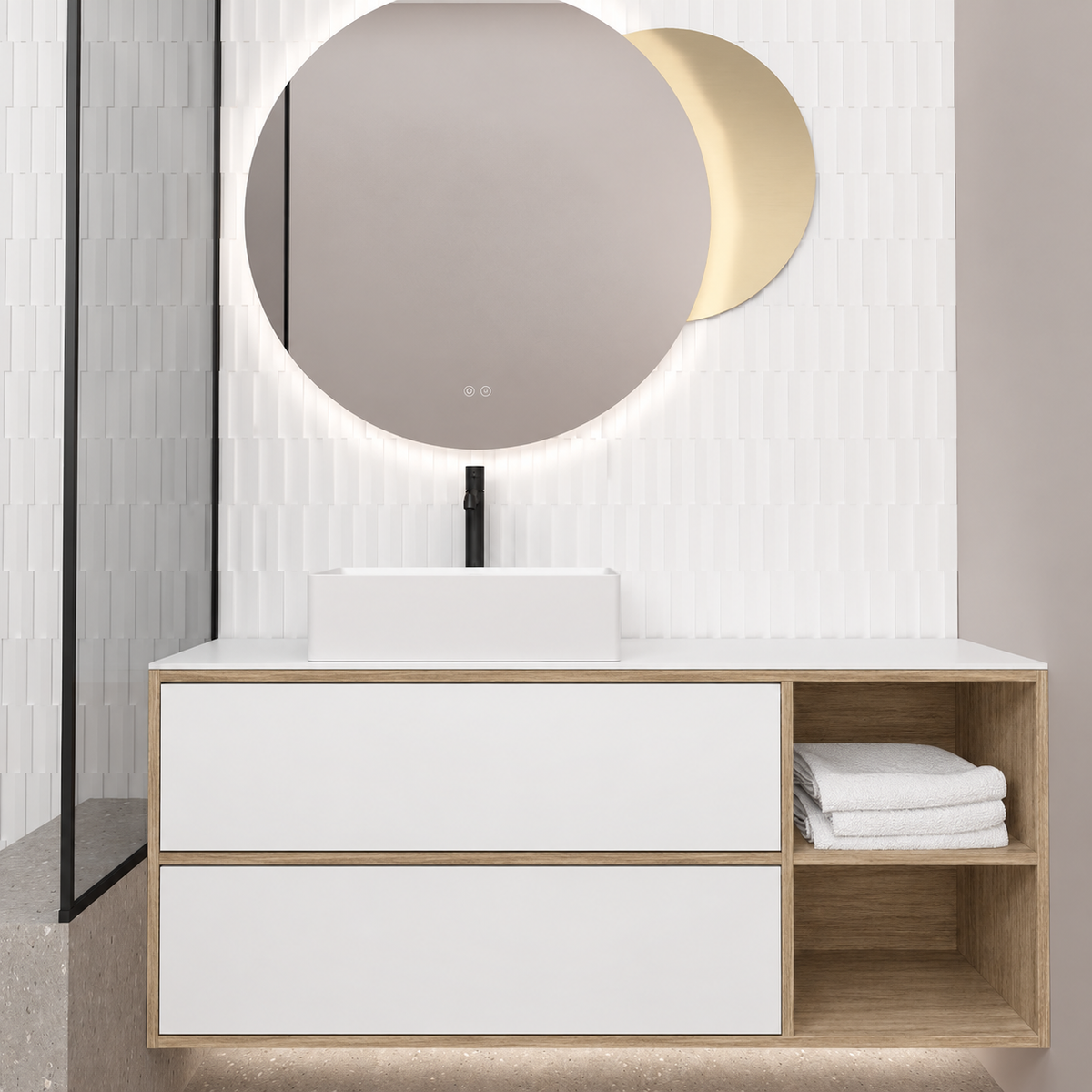 Double Drawer With Shelf — cabinet390 / drawer101 / White countertop