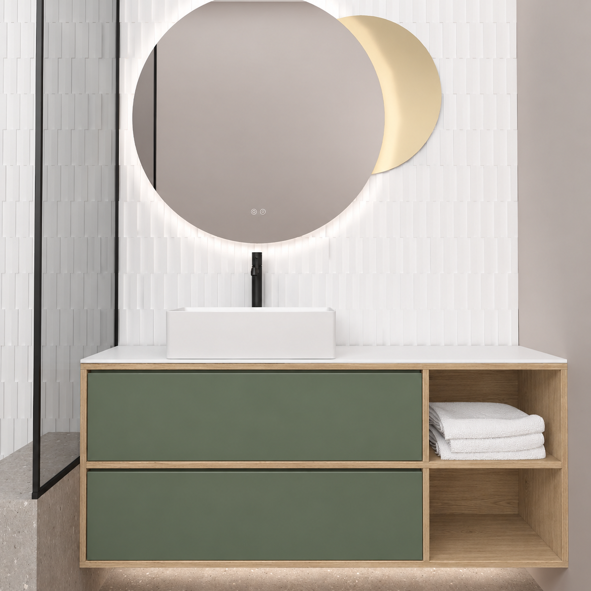 Double Drawer With Shelf — cabinet390 / drawer162 / White countertop