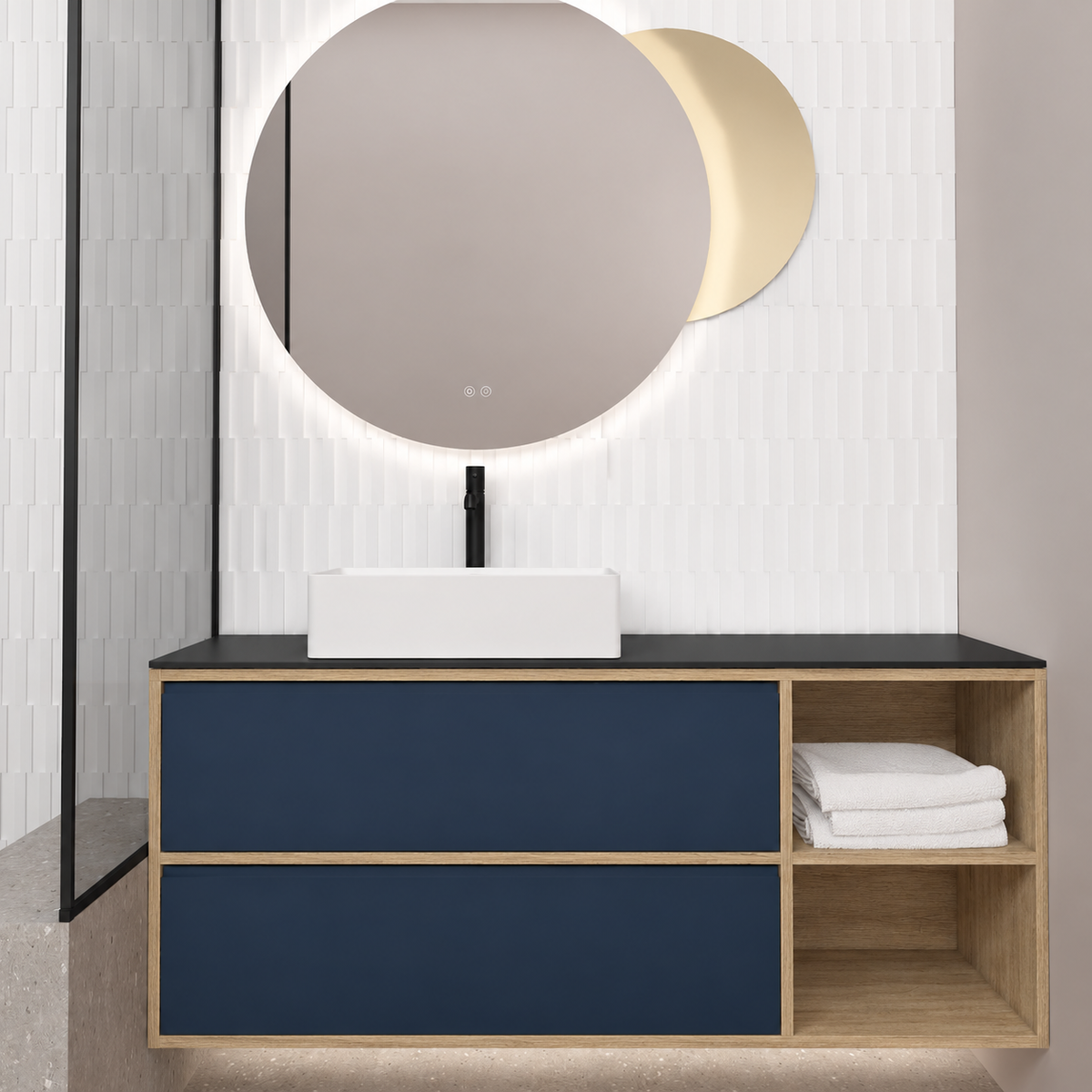 Double Drawer With Shelf — cabinet390 / drawer167 / Black countertop