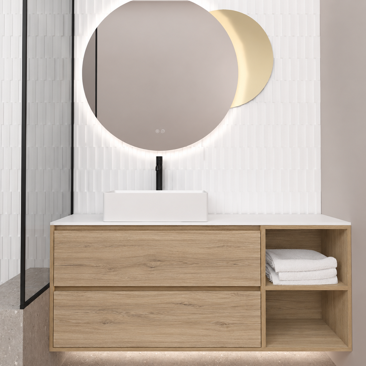 Double Drawer With Shelf — cabinet390 / drawer331 / White countertop