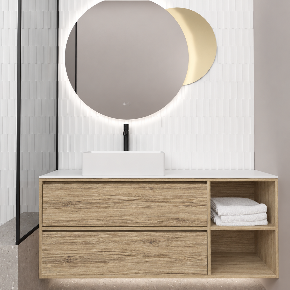 Double Drawer With Shelf — cabinet390 / drawer390 / White countertop