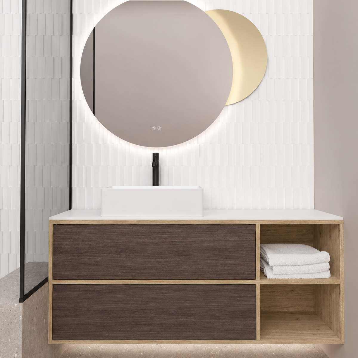 Double Drawer With Shelf — cabinet390 / drawer399 / White countertop