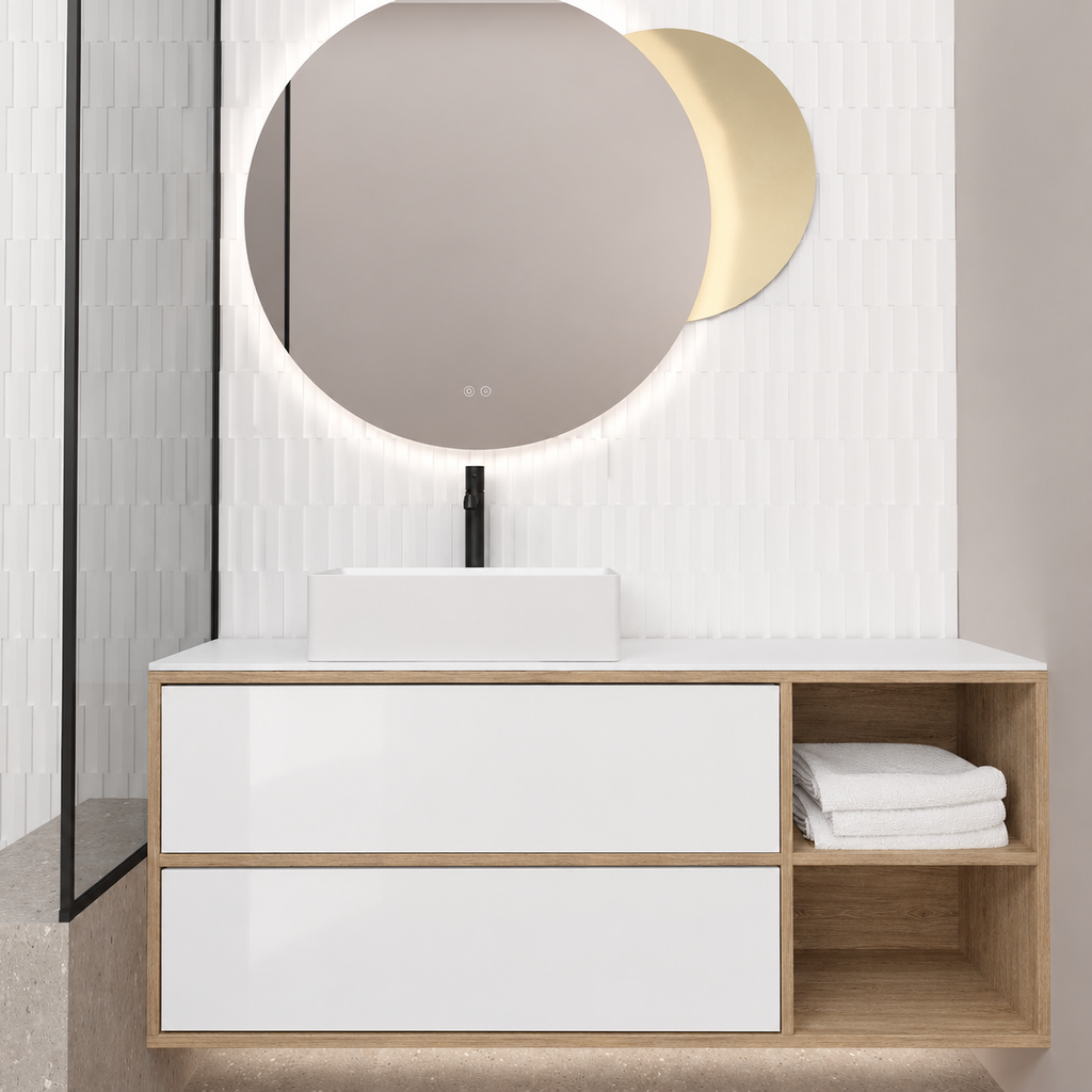 Double Drawer With Shelf — cabinet390 / drawer6010 / White countertop