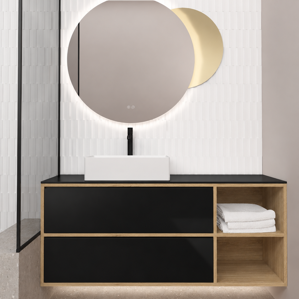 Double Drawer With Shelf — cabinet390 / drawer6040 / Black countertop