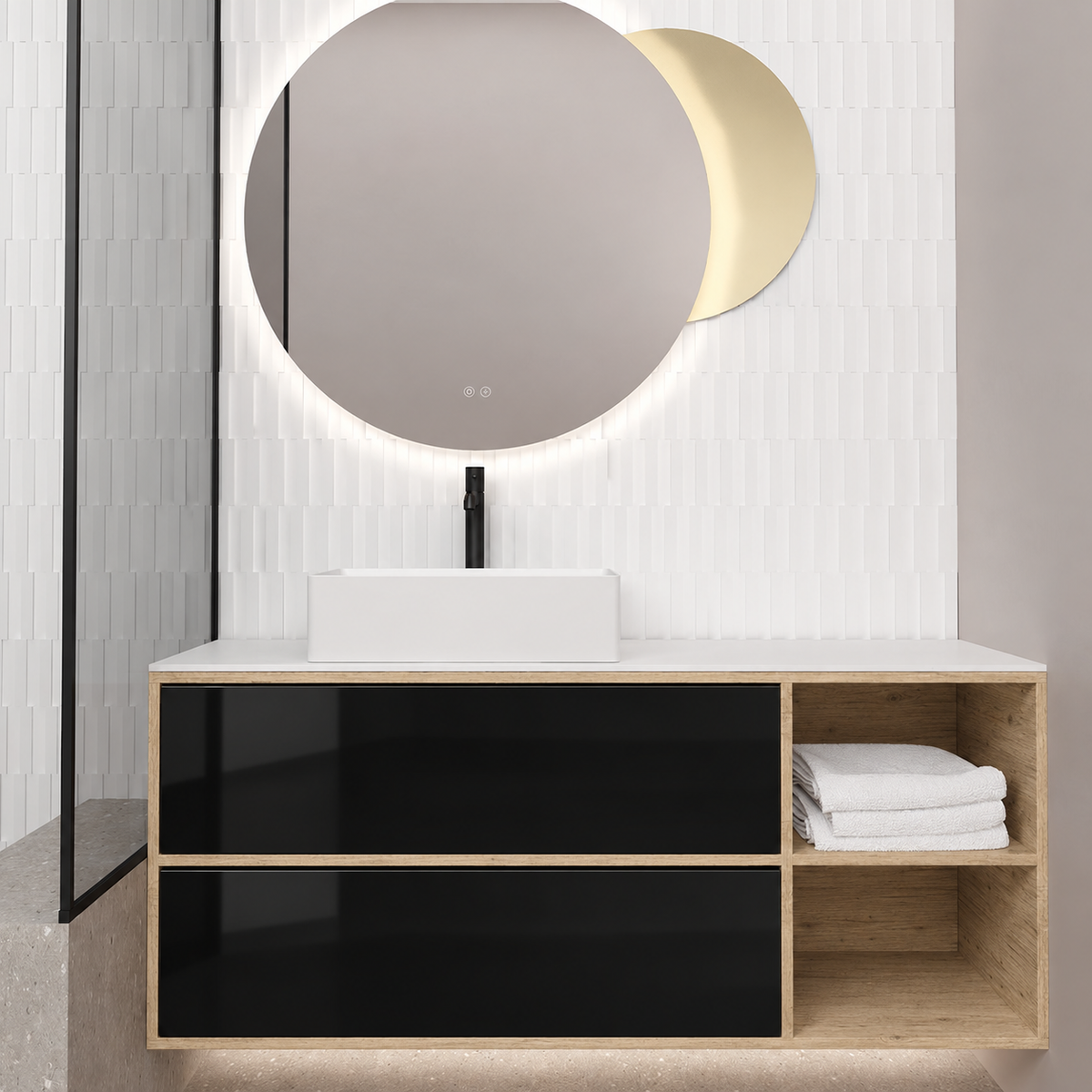 Double Drawer With Shelf — cabinet390 / drawer6040 / White countertop