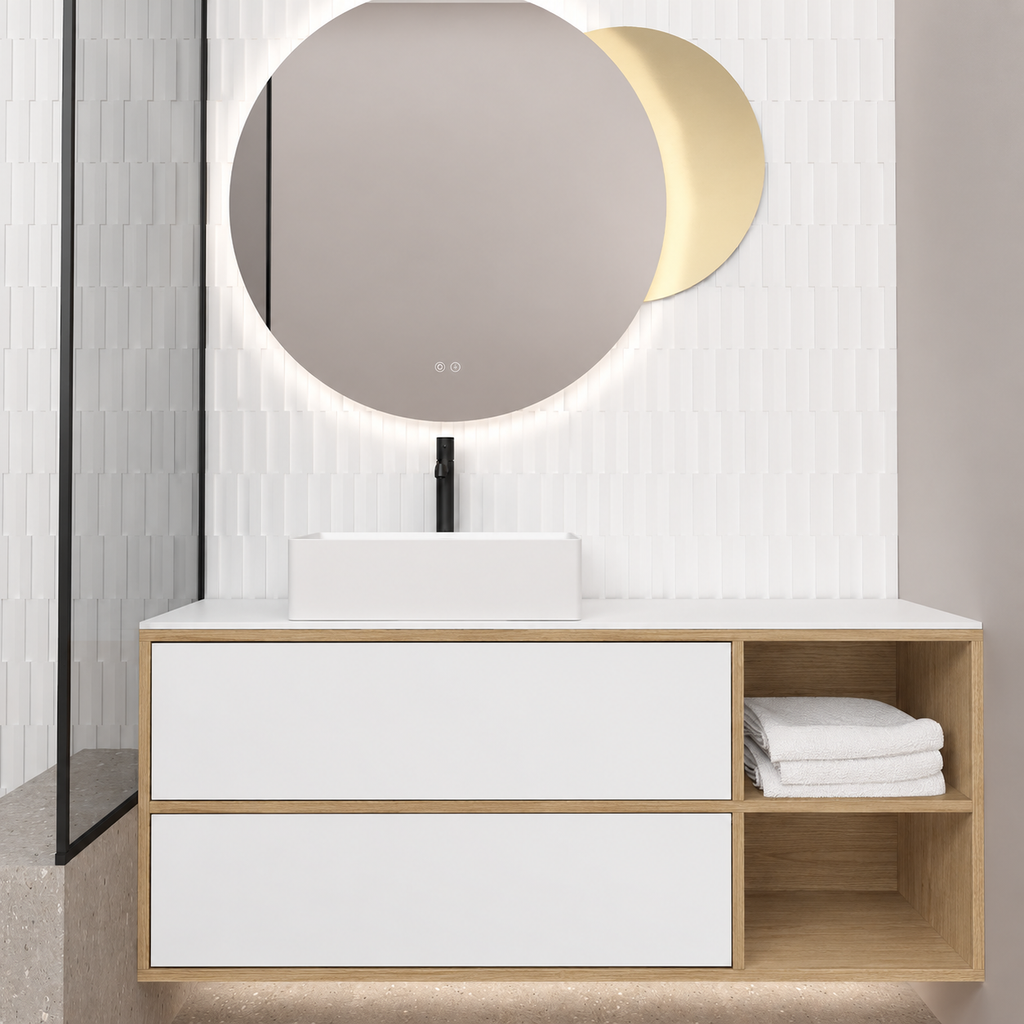 Double Drawer With Shelf — cabinet390 / drawer6080 / White countertop