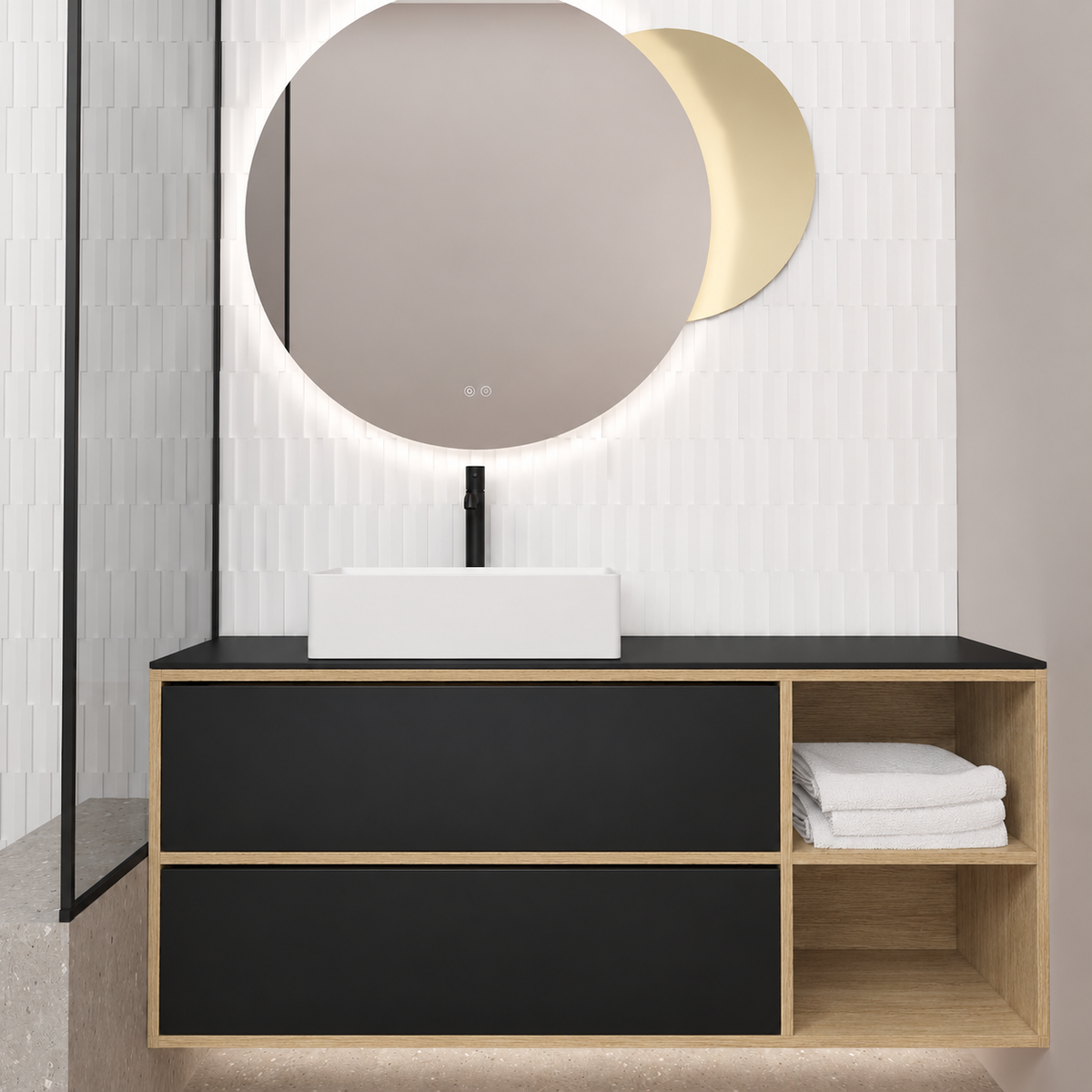 Double Drawer With Shelf — cabinet390 / drawer6090 / Black countertop