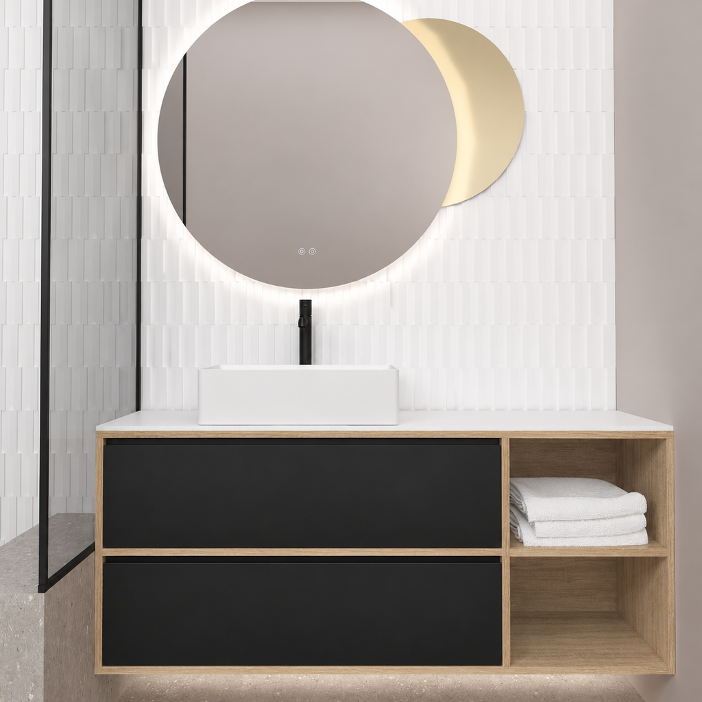 Double Drawer With Shelf — cabinet390 / drawer6090 / White countertop
