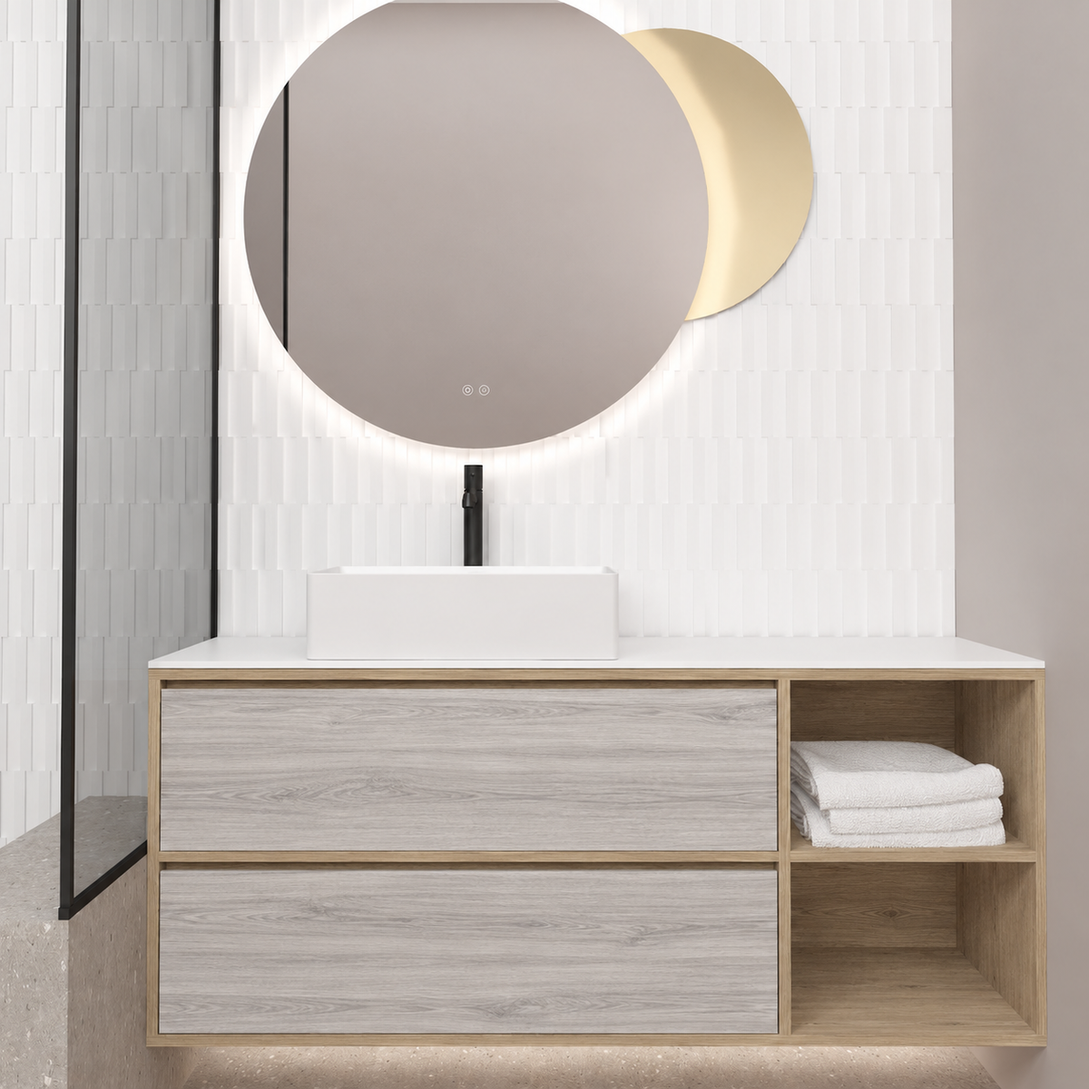 Double Drawer With Shelf — cabinet390 / drawer719 / White countertop