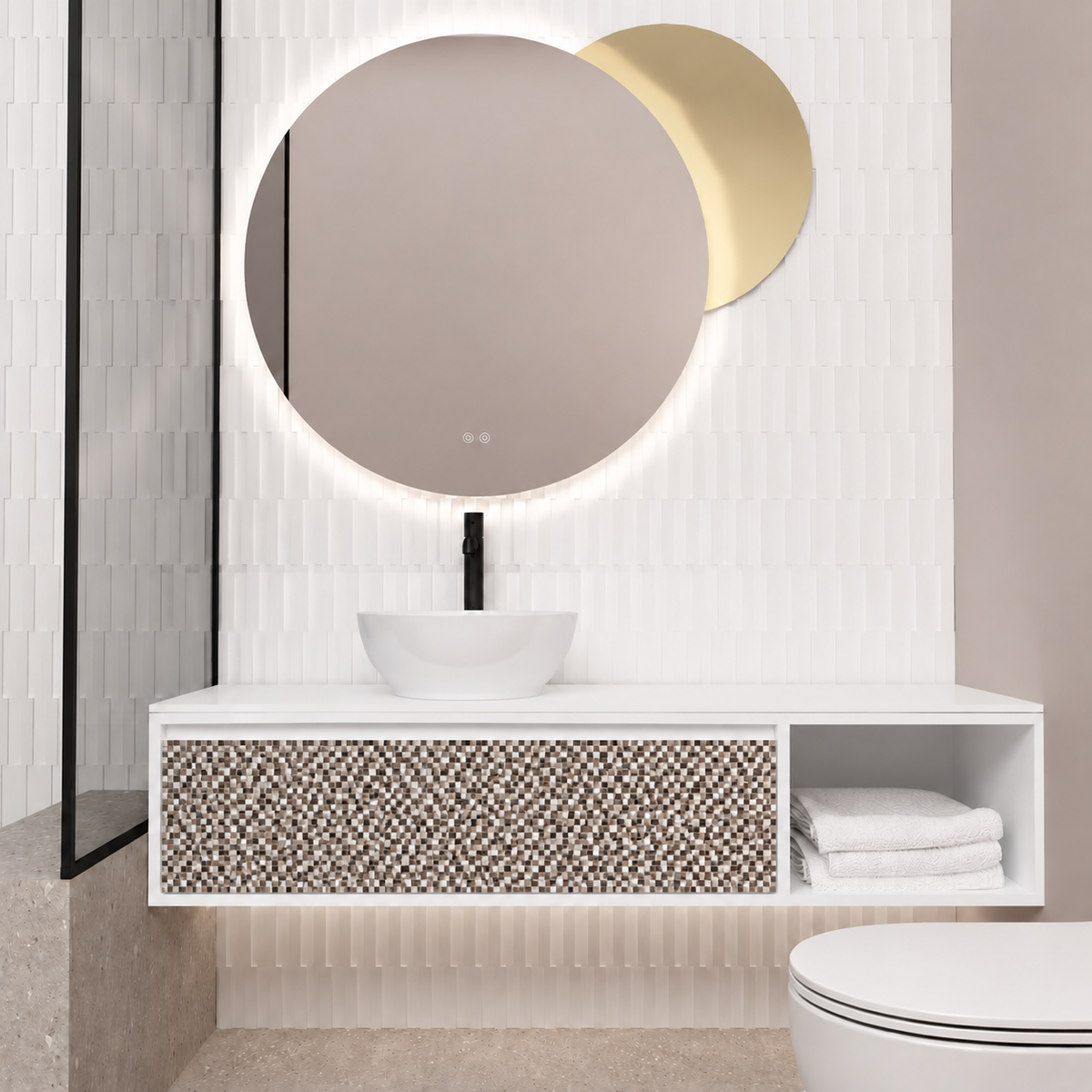 Orabella drawer with shelf 6010 cabinet, 245 drawer, white countertop; supplier pictured geometry