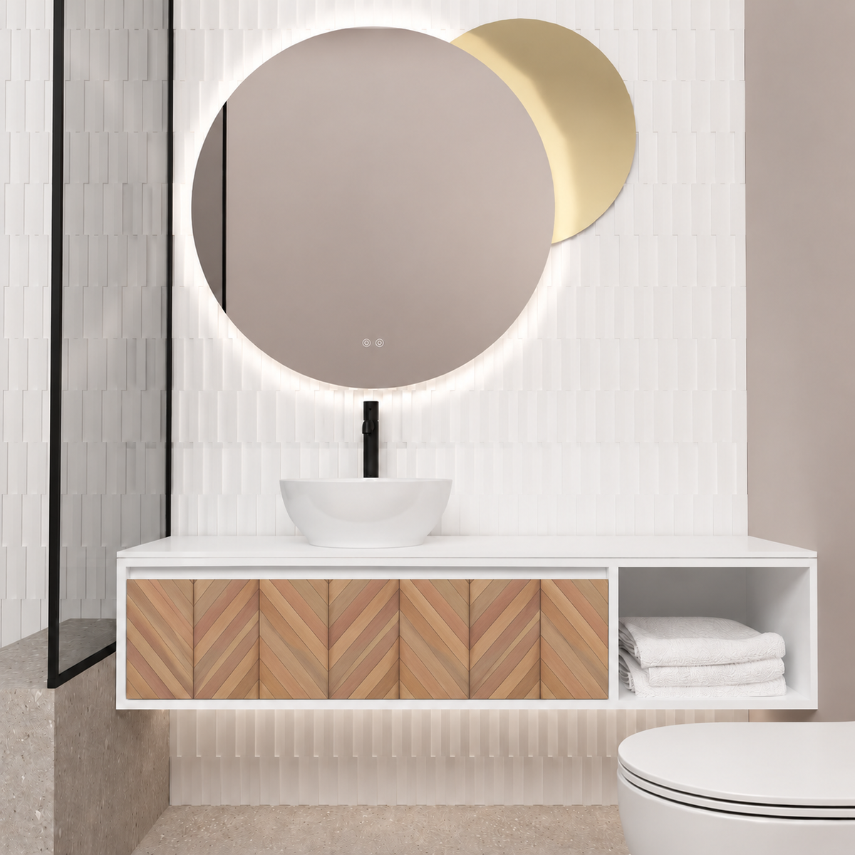 Orabella drawer with shelf 6010 cabinet, 270 drawer, white countertop; supplier pictured geometry