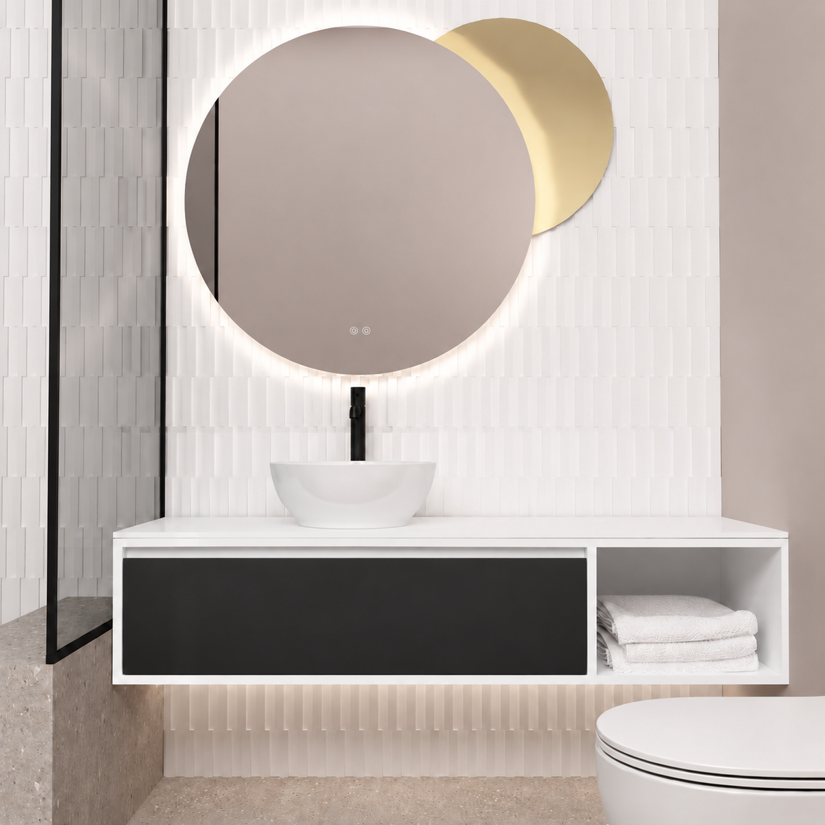Orabella drawer with shelf 6010 cabinet, 6090 drawer, white countertop; supplier pictured geometry