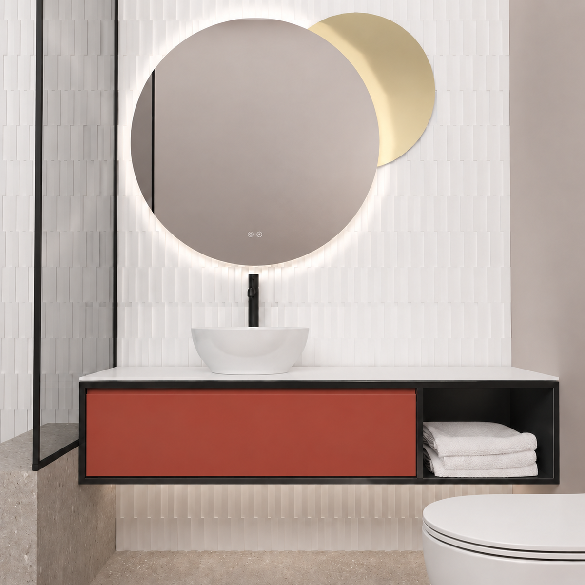 Orabella drawer with shelf 6040 cabinet, 165 drawer, white countertop; supplier pictured geometry