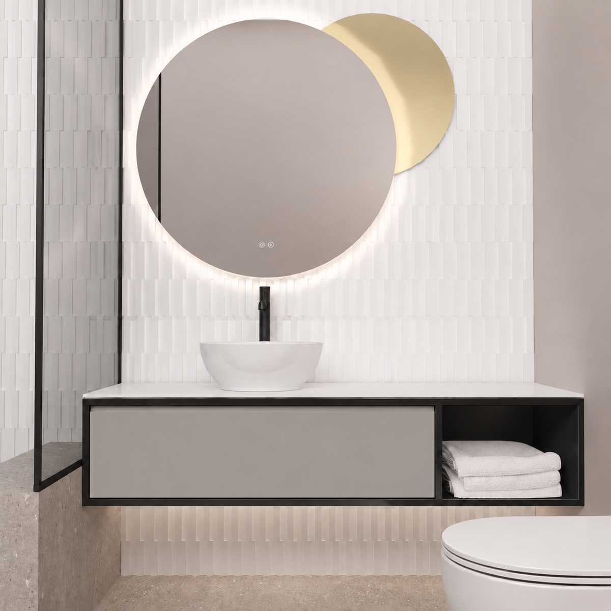 Orabella drawer with shelf 6040 cabinet, 194 drawer, white countertop; supplier pictured geometry