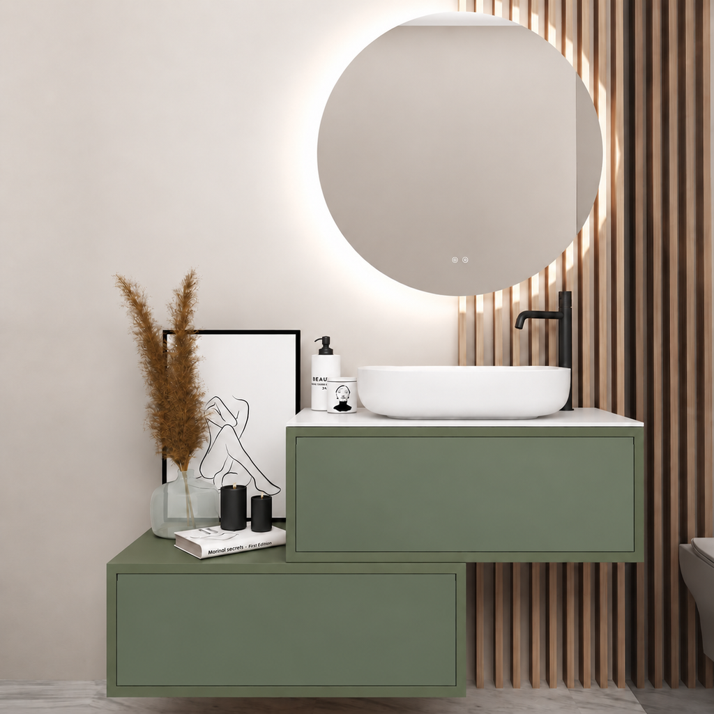 Asymmetrical Drawer vanity - cabinet 162 / drawers 162 / White countertop
