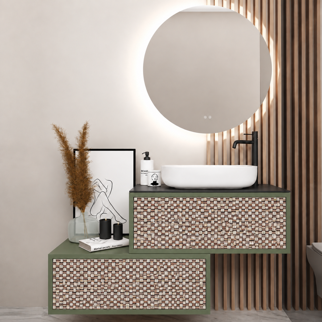 Asymmetrical Drawer vanity - cabinet 162 / drawers 245 / Black countertop