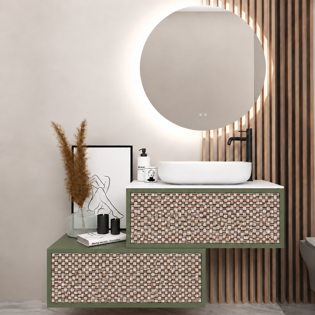 Asymmetrical Drawer vanity - cabinet 162 / drawers 245 / White countertop