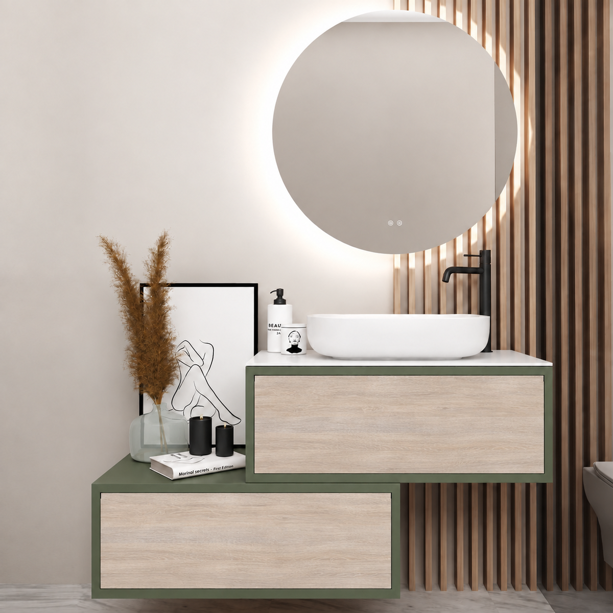 Asymmetrical Drawer vanity - cabinet 162 / drawers 326 / White countertop