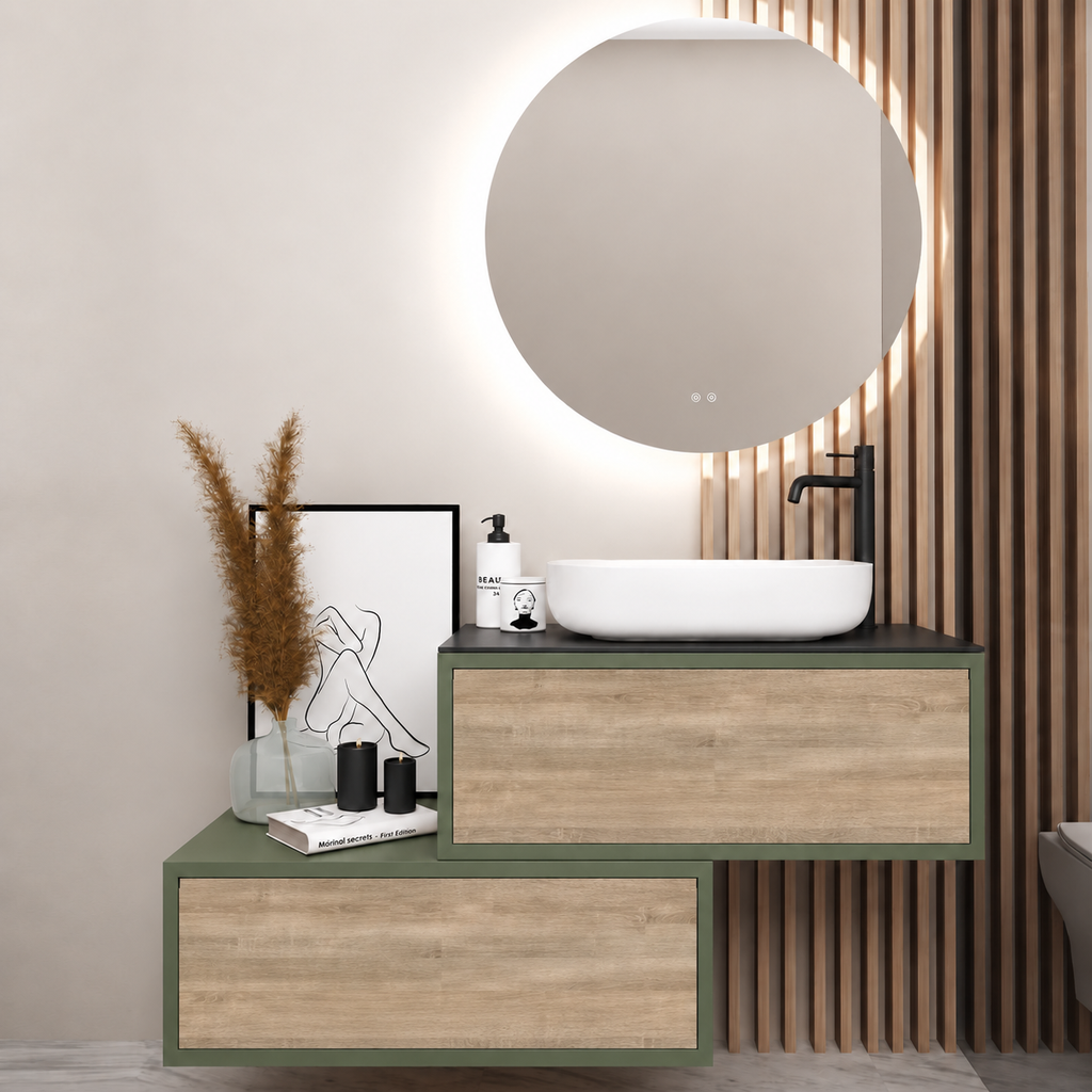 Asymmetrical Drawer vanity - cabinet 162 / drawers 331 / Black countertop