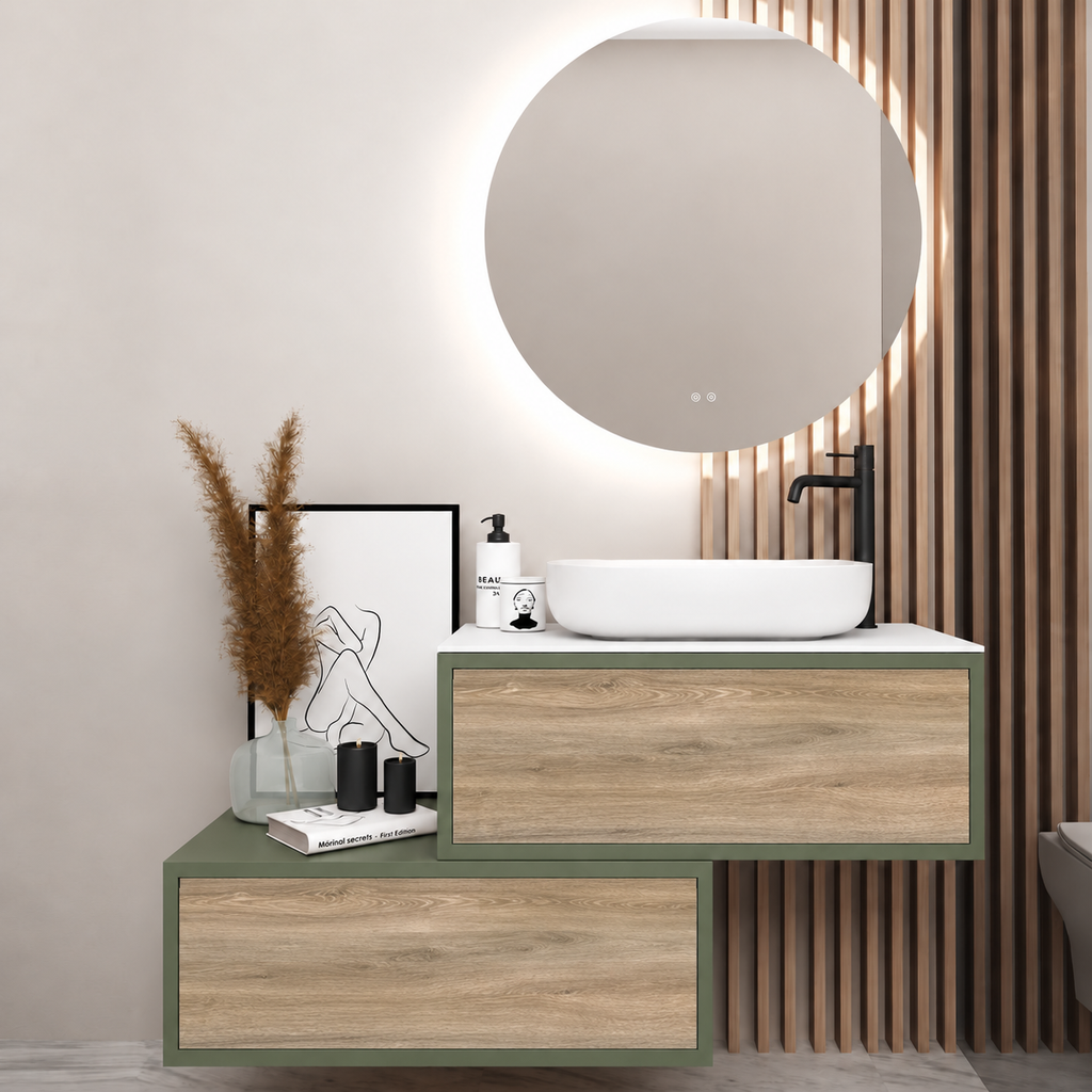 Asymmetrical Drawer vanity - cabinet 162 / drawers 331 / White countertop