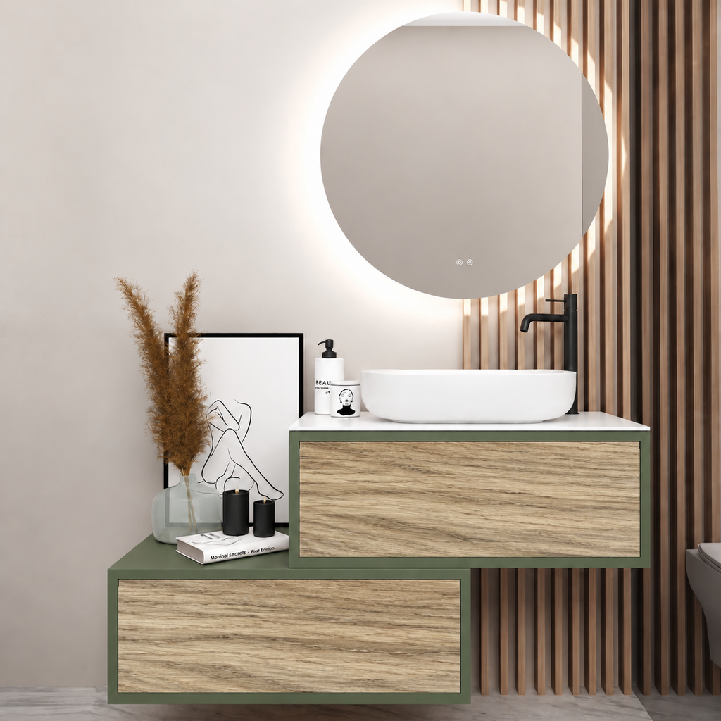 Asymmetrical Drawer vanity - cabinet 162 / drawers 390 / White countertop