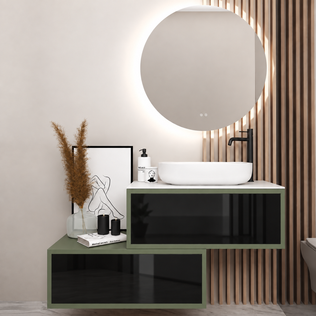 Asymmetrical Drawer vanity - cabinet 162 / drawers 6040 / White countertop