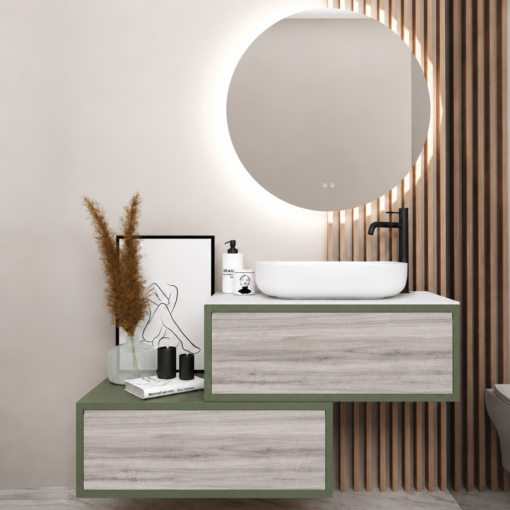 Asymmetrical Drawer vanity - cabinet 162 / drawers 719 / White countertop