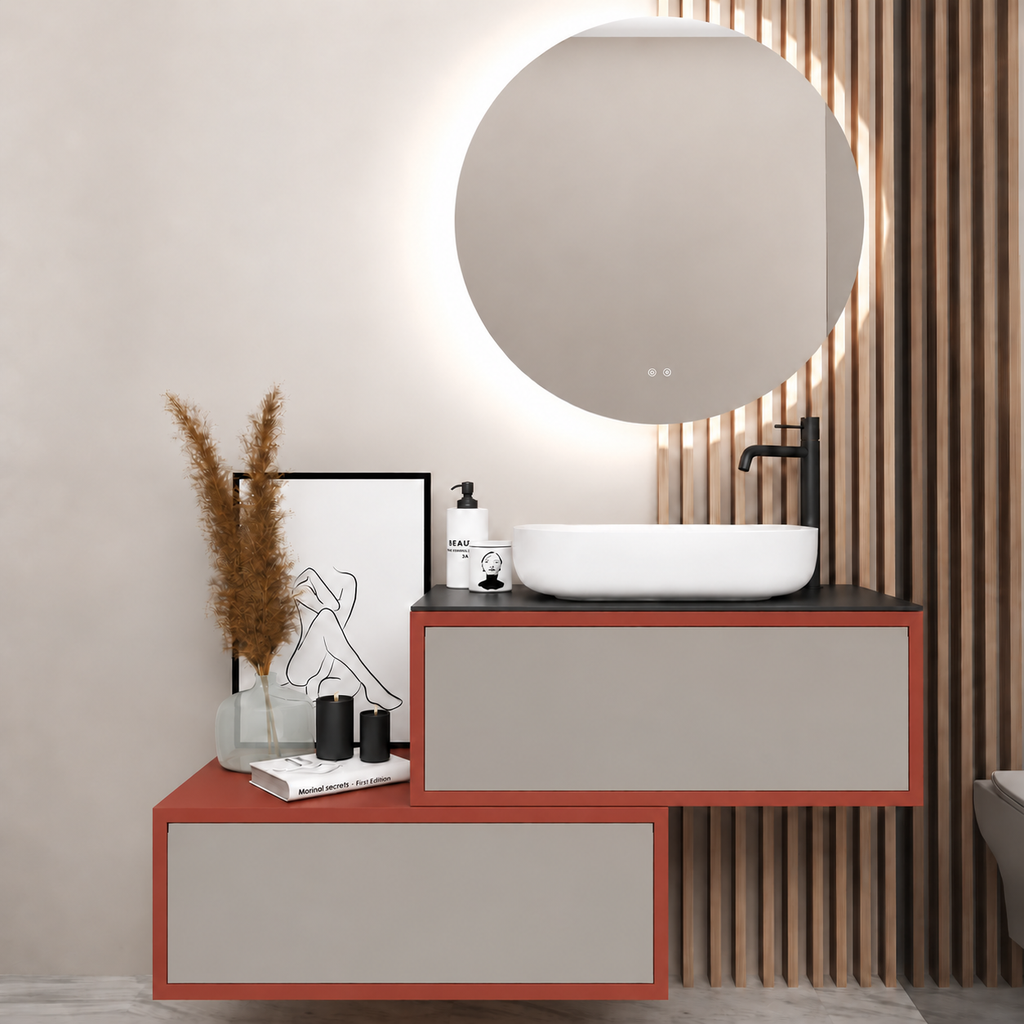 Asymmetrical Drawer vanity - cabinet 165 / drawers 194 / Black countertop