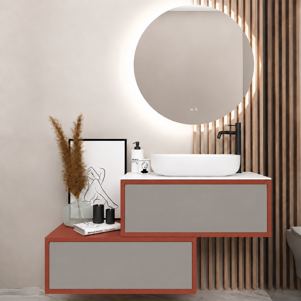 Asymmetrical Drawer vanity - cabinet 165 / drawers 194 / White countertop