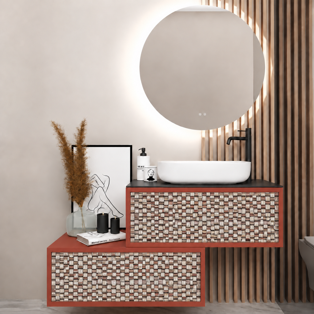 Asymmetrical Drawer vanity - cabinet 165 / drawers 245 / Black countertop