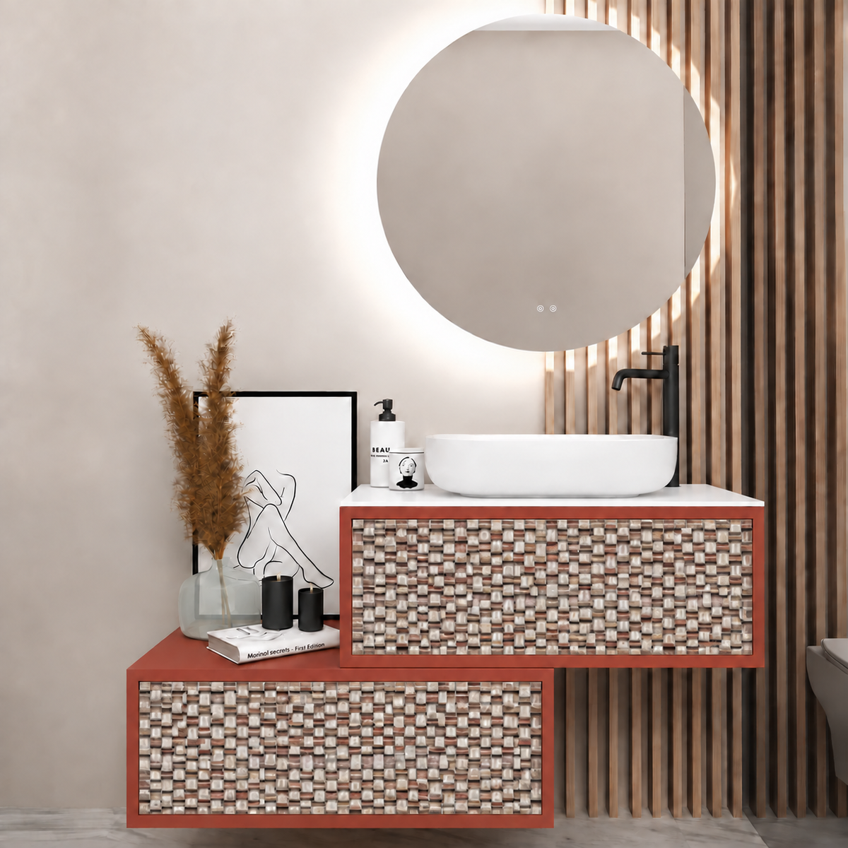 Asymmetrical Drawer vanity - cabinet 165 / drawers 245 / White countertop