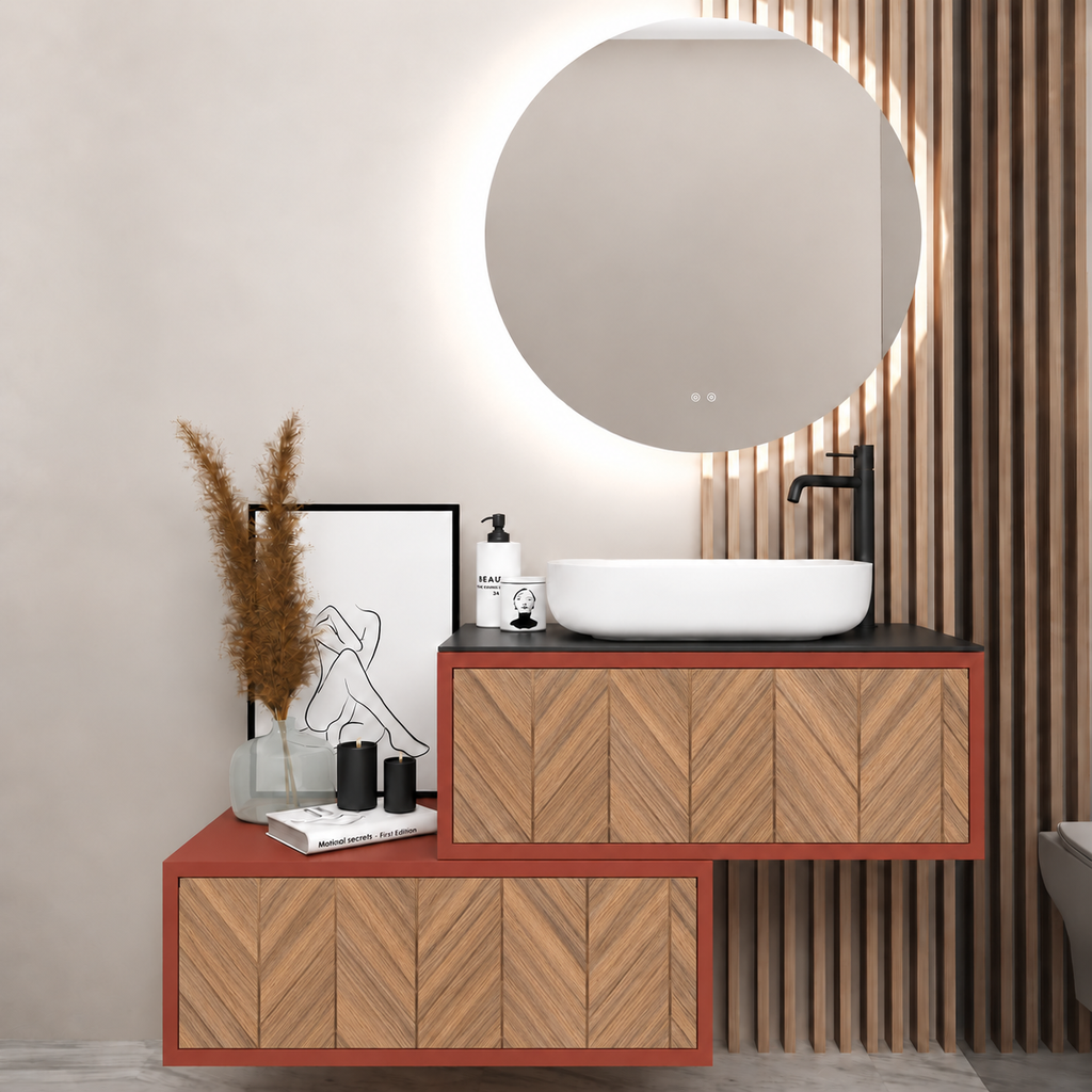 Asymmetrical Drawer vanity - cabinet 165 / drawers 270 / Black countertop